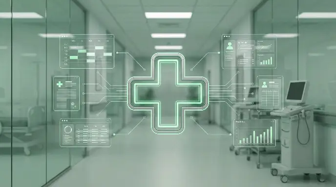 A professional in a lab coat working with medical equipment, symbolizing healthcare administration.